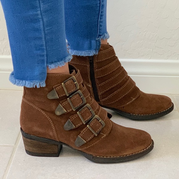 Cognac Genuine Suede Bootie With Buckle Details - Picture 6 of 8